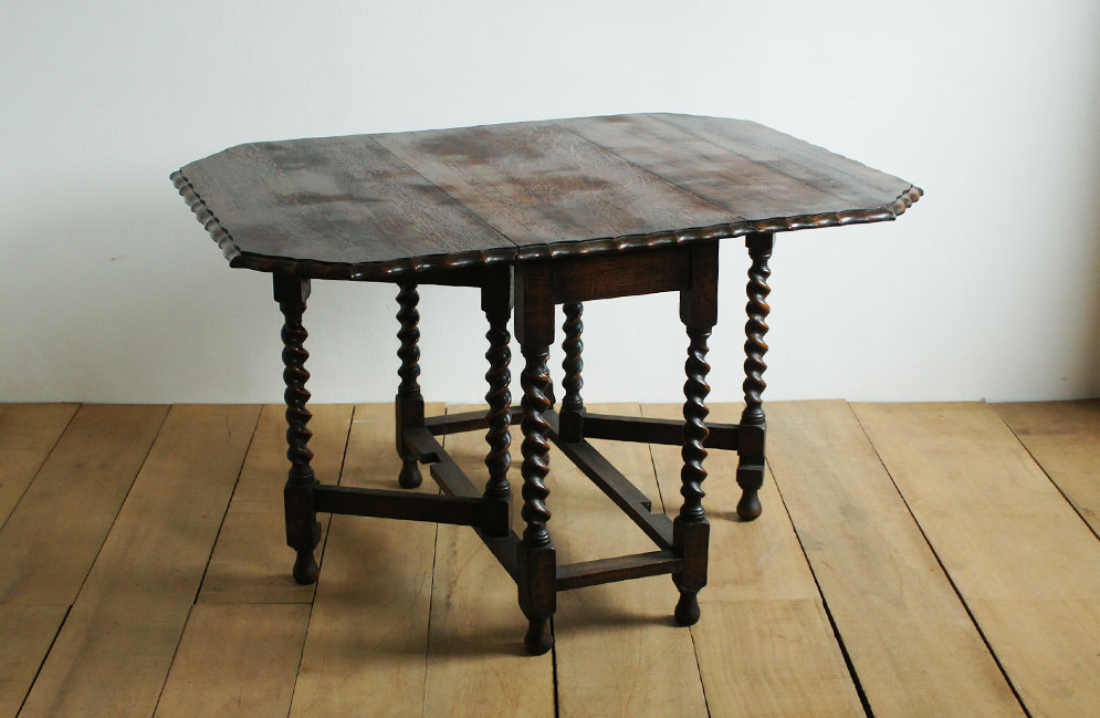 イギリスアンティーク木製ゲートレッグテーブル/バタフライ机家具(73-205)